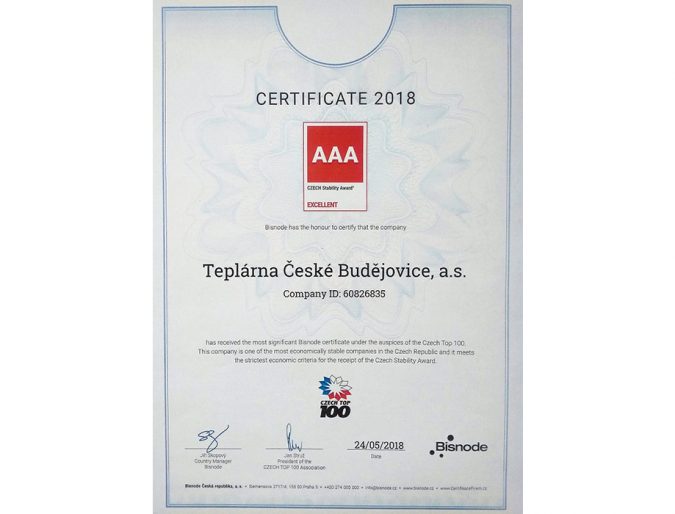 Teplárna i v letošním roce obhájila postavení mezi firmami s hodnocením AAA